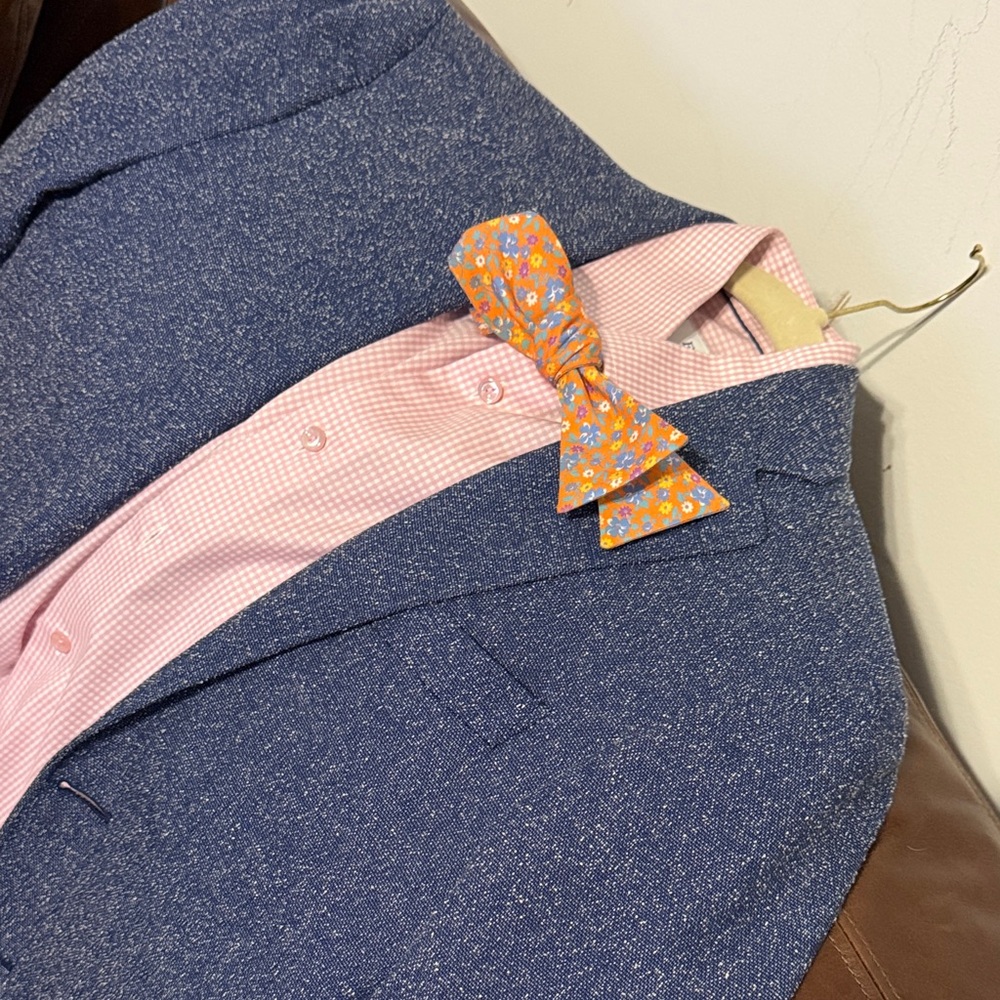 Ted baker bow tie Blue Speckled Blazer with Pink Shirt and Orange Bow Tie